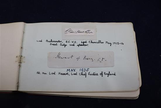 An autograph album containing signatures mainly on piece, including Queen Victoria, W G Grace and Winston Churchill